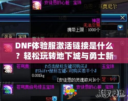 DNF體驗(yàn)服激活鏈接是什么？輕松玩轉(zhuǎn)地下城與勇士新版本！