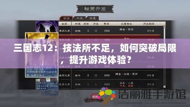 三國(guó)志12：技法所不足，如何突破局限，提升游戲體驗(yàn)？