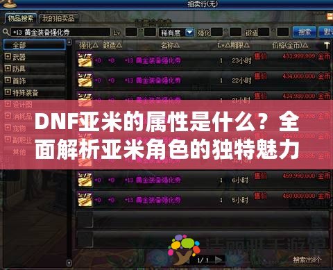 DNF亞米的屬性是什么？全面解析亞米角色的獨(dú)特魅力！