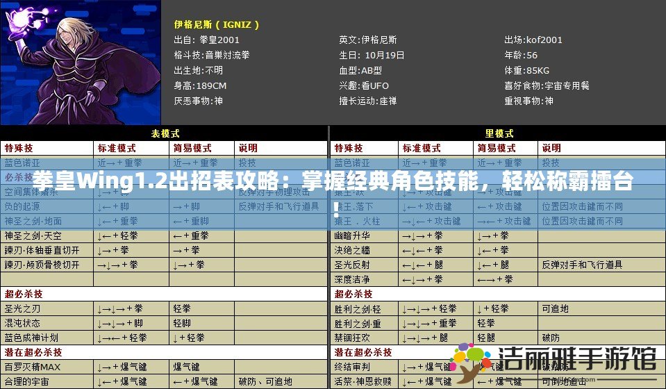 拳皇Wing1.2出招表攻略：掌握經(jīng)典角色技能，輕松稱霸擂臺！